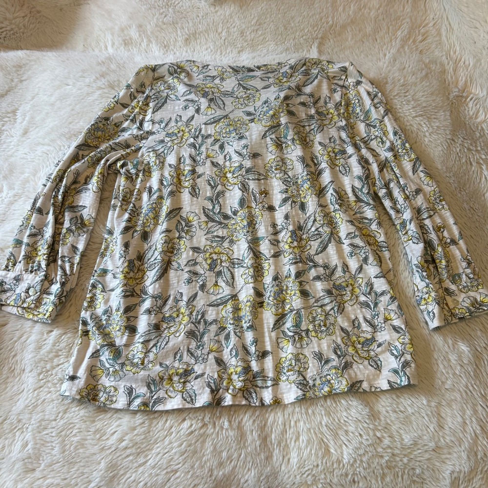J. Jill Floral Slub Knit Top Split Neck 3/4 Sleeve Medium